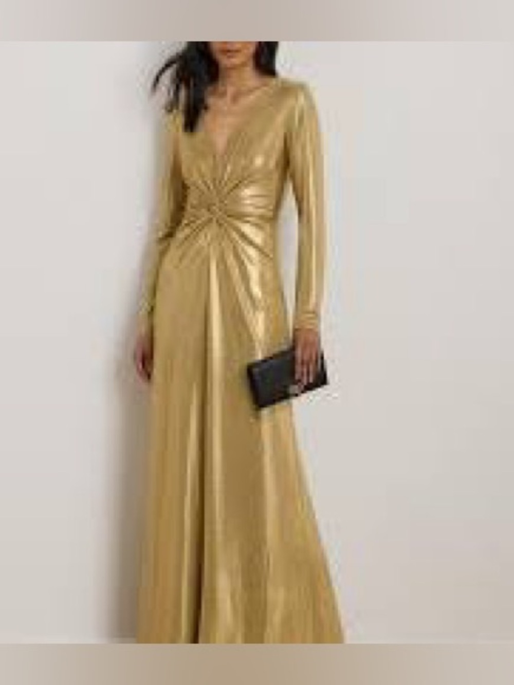 Lauren Ralph Lauren Nadira Long Sleeve Gold Twist-Front Evening Gown NWT Size 8